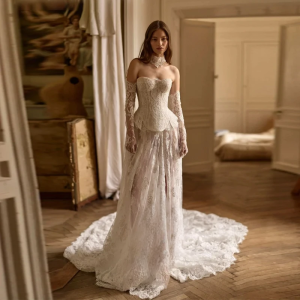 Charming Sweetheart Neck A-Line Lace Wedding Dress with Corset Backless Bridal Gown Floor-Length Sleeveless