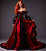 Black And Red Gothic Prom Dress Long Sleeves
