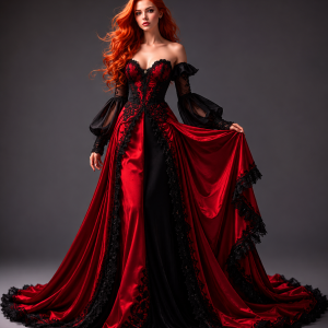 Black And Red Gothic Prom Dress Long Sleeves