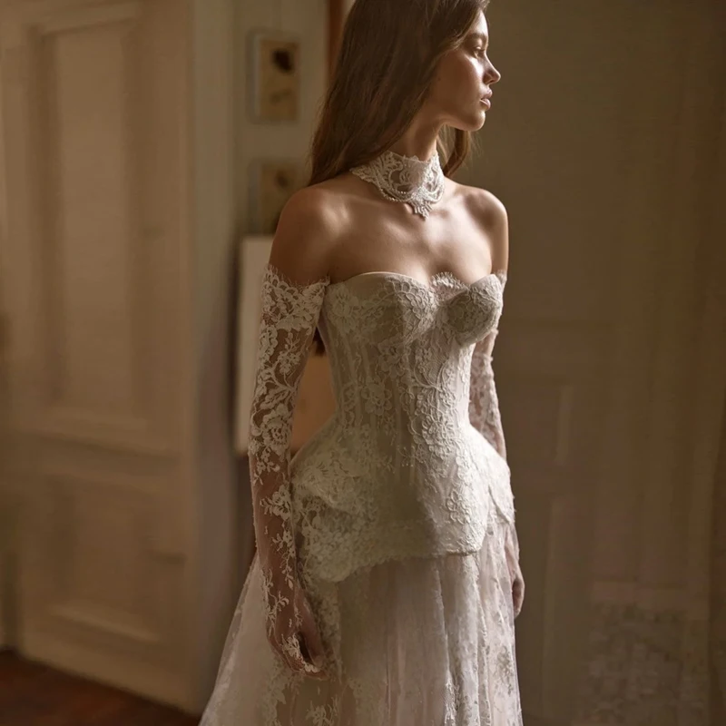Charming Sweetheart Neck A-Line Lace Wedding Dress with Corset Backless Bridal Gown Floor-Length Sleeveless - Image 3