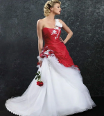 Ruched White And Red Wedding Dress 2024 One Shoulder A Line Corset Bridal Gowns