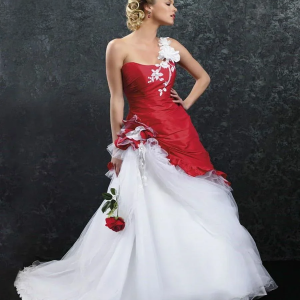 Ruched White And Red Wedding Dress 2024 One Shoulder A Line Corset Bridal Gowns