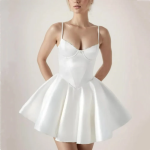 White Wire Bra Corset Style Satin Sling Dress Women Slim Fit Low Waist Short Ball Gown Swing Dresses