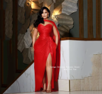 Red Shiny Evening Dress Sexy Side Slit Mermaid Prom Gowns Strapless Pleated Corset Prom Dresses