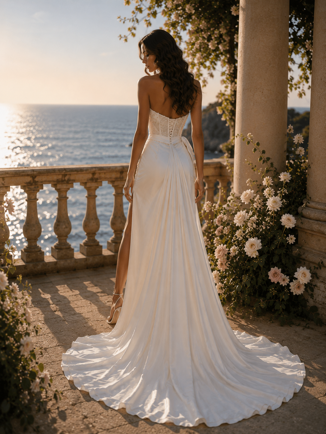 Satin Mermaid Wedding Dress Strapless Sweetheart Lace Corset High Slit Floor-Length Bespoke Wedding Gown with Built-in Bra - Image 7