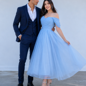 Blue Short Prom Dresses Corset Back Tea-Length Evening Gowns Formal Wedding Party Bridesmaid Dress