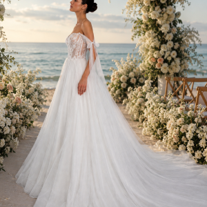 Women's Organza Tulle A-Line Wedding Dress Floor Length Corset Back Elegant Robe De Mariee