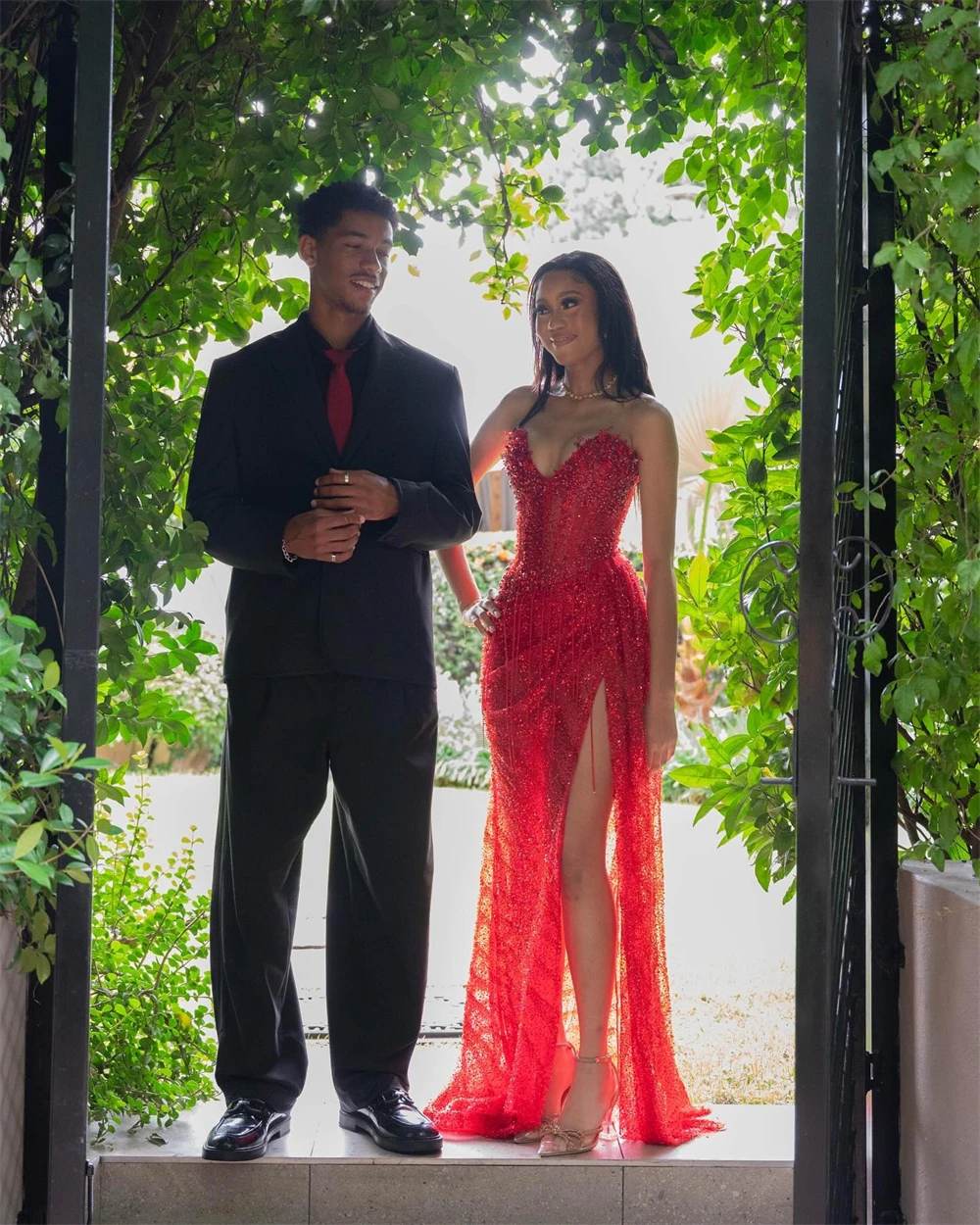 Sansa Customized Red Trumpet Corset Side High Split Prom Dress Pleats Sleeveless Vestidos De Noche Floor-Length Formal Evening - Image 3