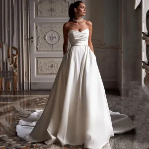 SoDigne Church Simple A Line Wedding Dress Long Reception Party Bride Dress