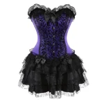 Lace Overlay Evening Casual Corset Dress Sexy Women's Green Lingerie and Black Lace Mini Skirt