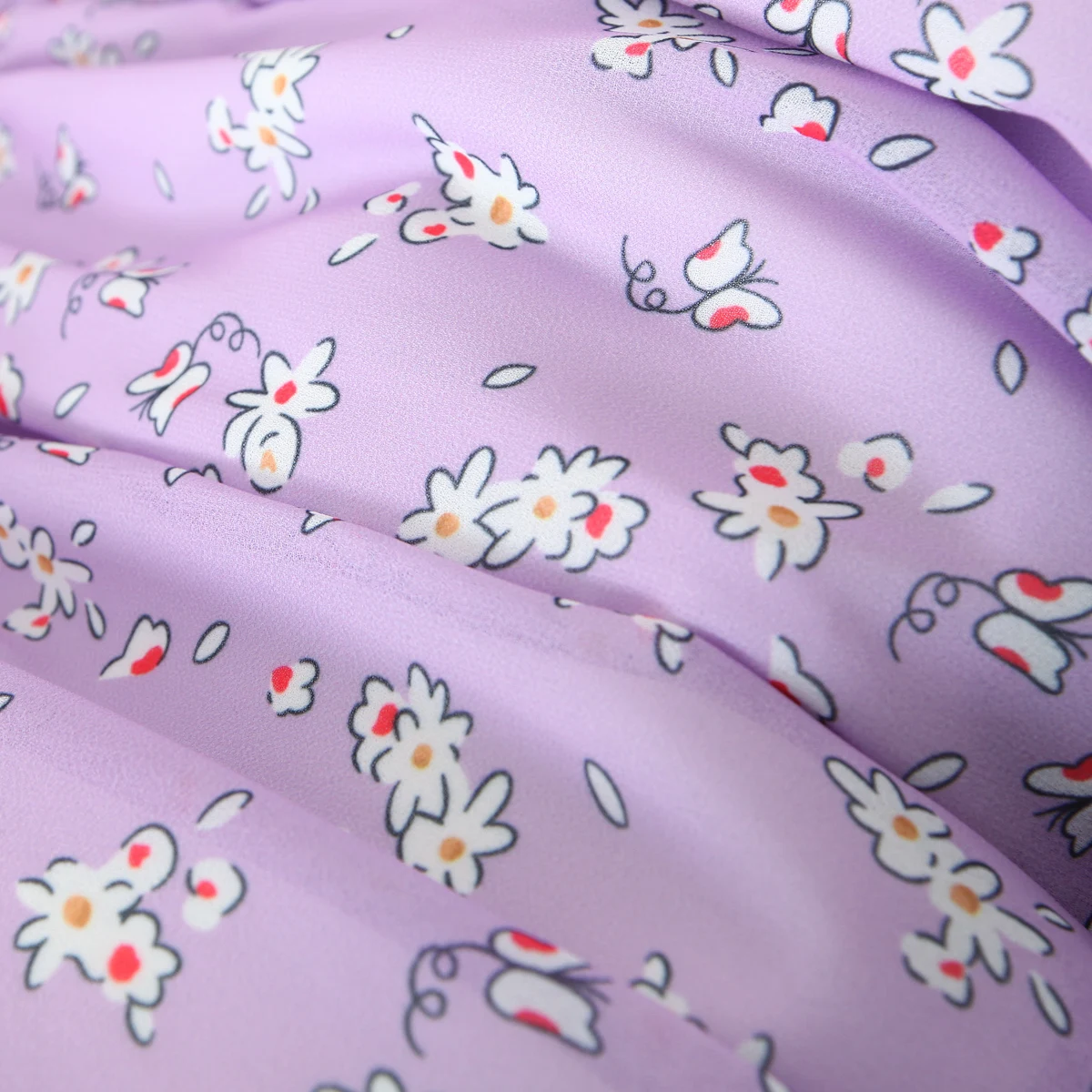 Women Slit Bra Corset Purple Floral Print Double Wood Ears Strap Dress Chiffon Spliced Ruffle Hem Cake Mini Holiday Robe - Image 21
