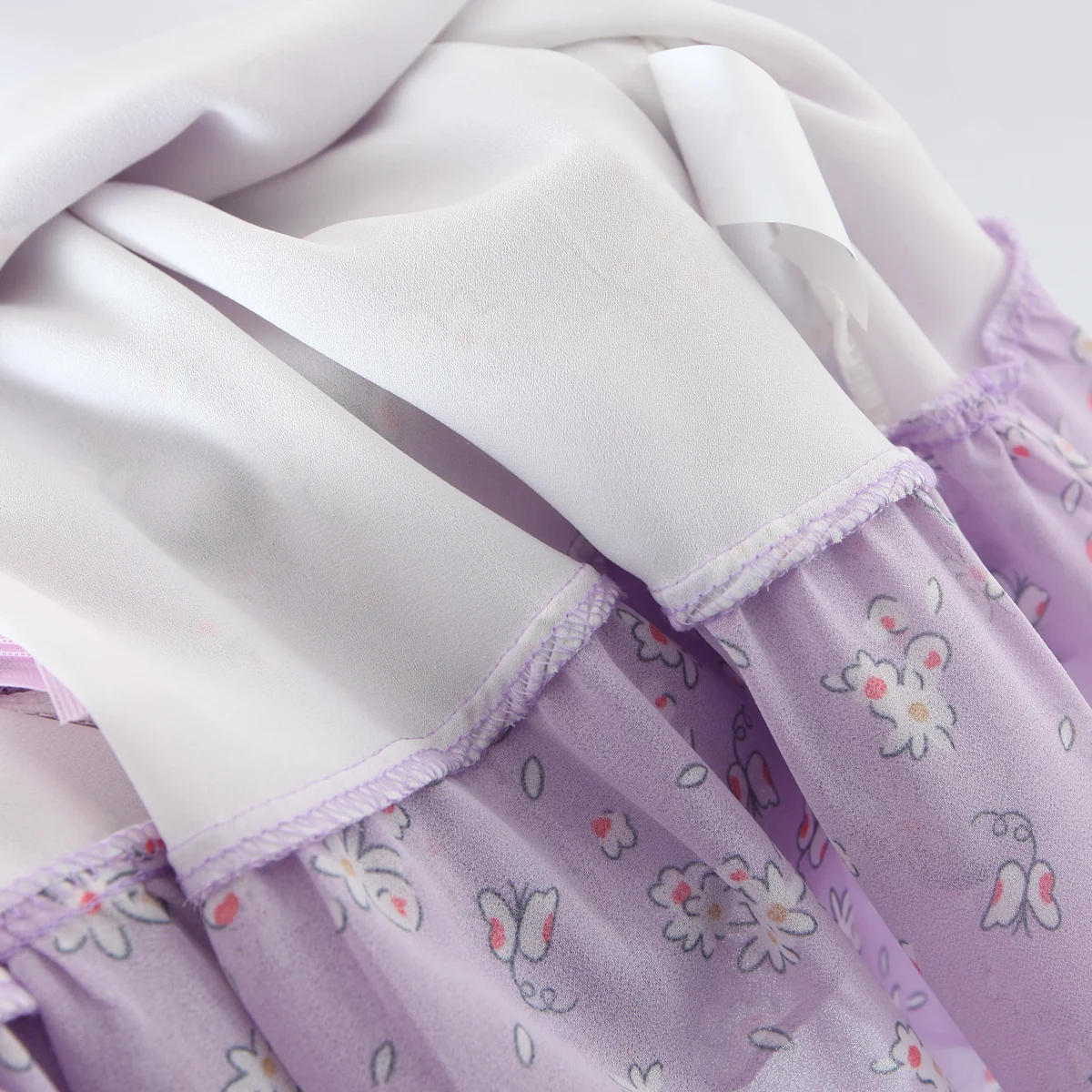 Women Slit Bra Corset Purple Floral Print Double Wood Ears Strap Dress Chiffon Spliced Ruffle Hem Cake Mini Holiday Robe - Image 22