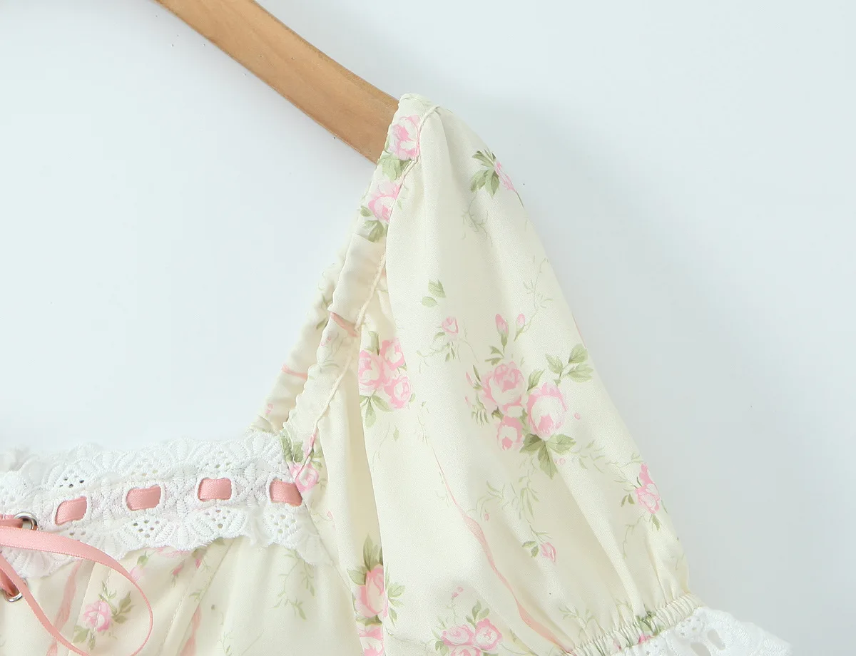 Women Ribbon Embroidered Lace Kapok Diary Corset Maxi Dress - Image 9