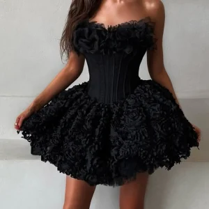 Floral Mini Dress for Women Sweetheart Neck Sleeveless Fish Bone Tunic