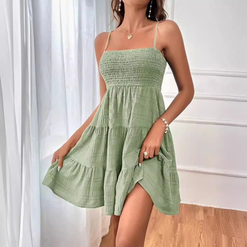 Sky Breeze Smocked Bustier Mini Dress – Spaghetti Strap Tiered Summer Dress - Image 14