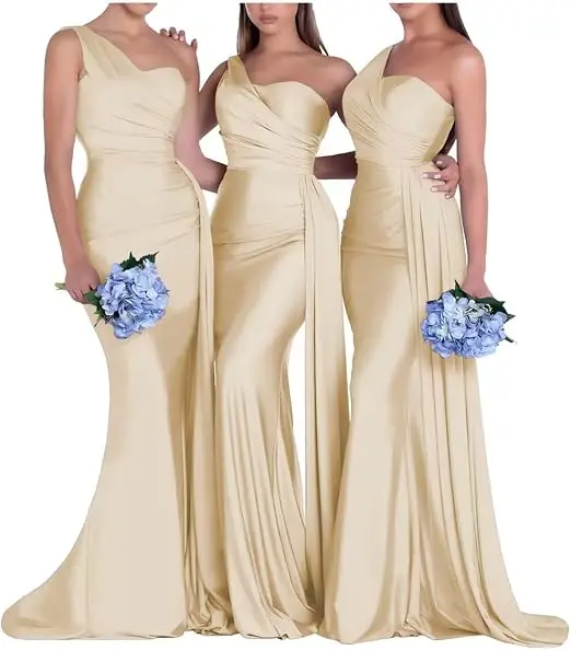 One Shoulder Mermaid Bridesmaid Dresses Corset Back Formal Evening - Image 9