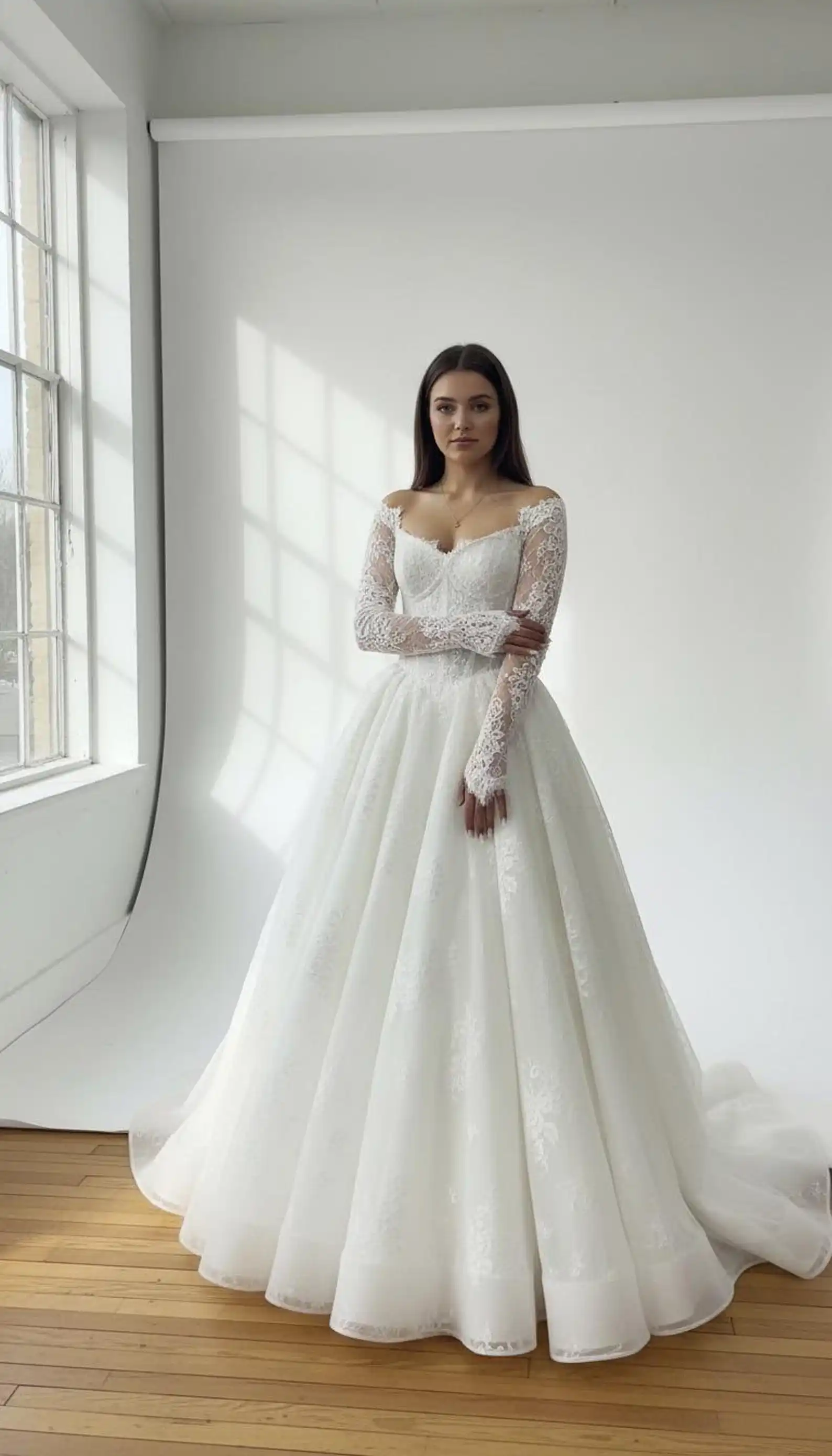 Long Sleeve Princess Wedding Dress Sweetheart Lace A-line Prom Dresses Tight corset Romantic Bride Dress - Image 3