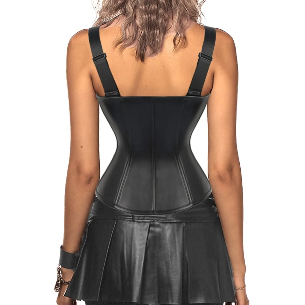 Gothic Ropa Sexy Mujer Lenceria Corset Black Sexy Lace Up PU Leather Court Corset with Built in Bust Support - Image 10