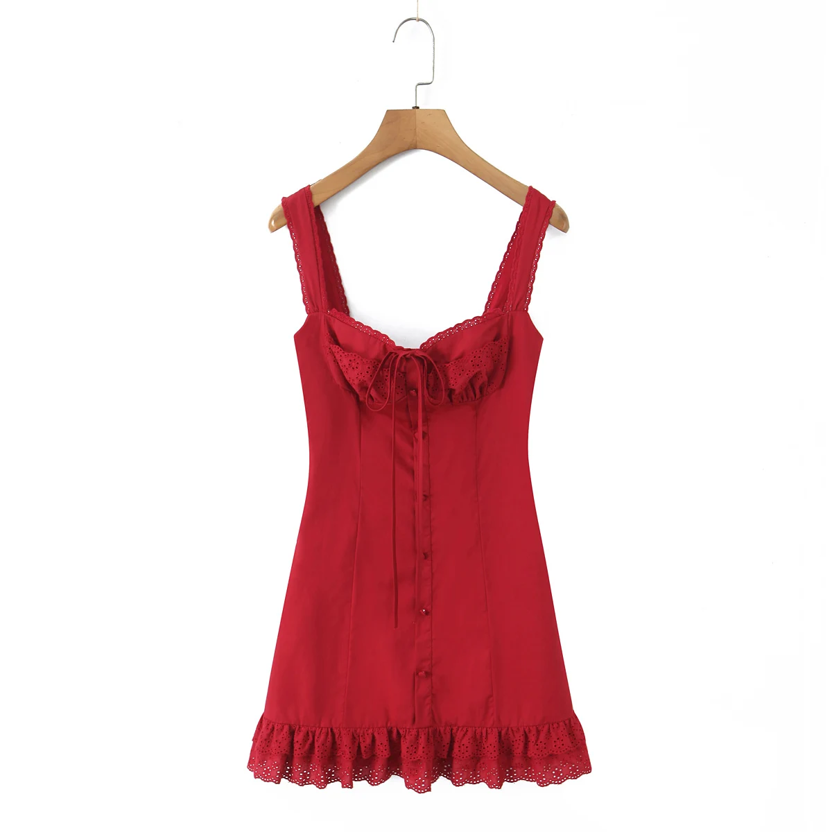 Lace Ruched Chest Corset Style Sling Dress Women Cross Lacing up Back wood ears Hem Tank Dresses Vestidos - Image 2