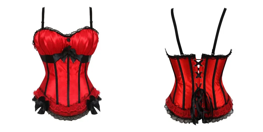 Red Corset Dress Gothic Lace Up Victorian Bustier Overbust Sexy - Image 10
