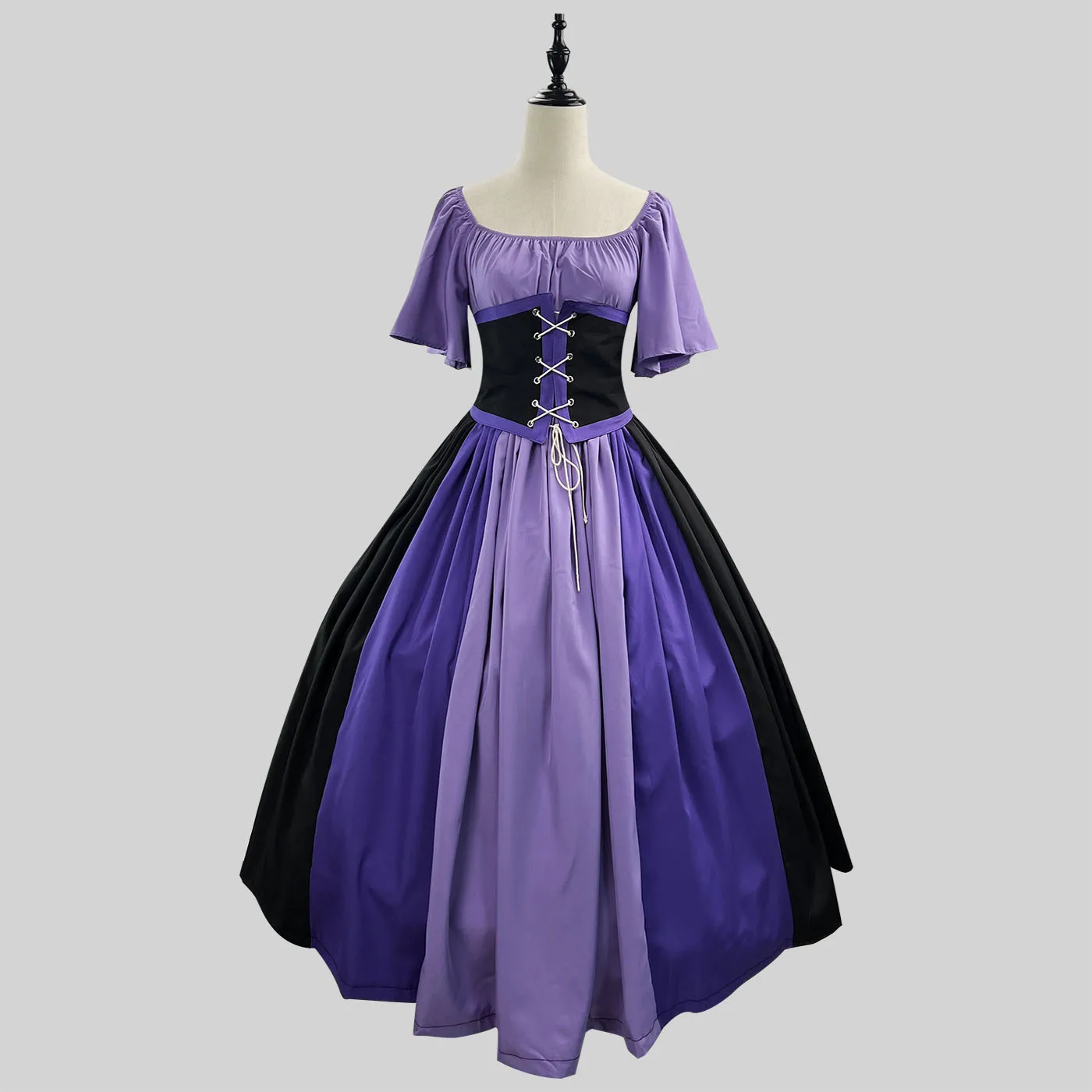 Medieval Renaissance Gothic Gown Women Off Shoulder Patchwork Contrast Slim Vintage Halloween Dress European American Costume - Image 5
