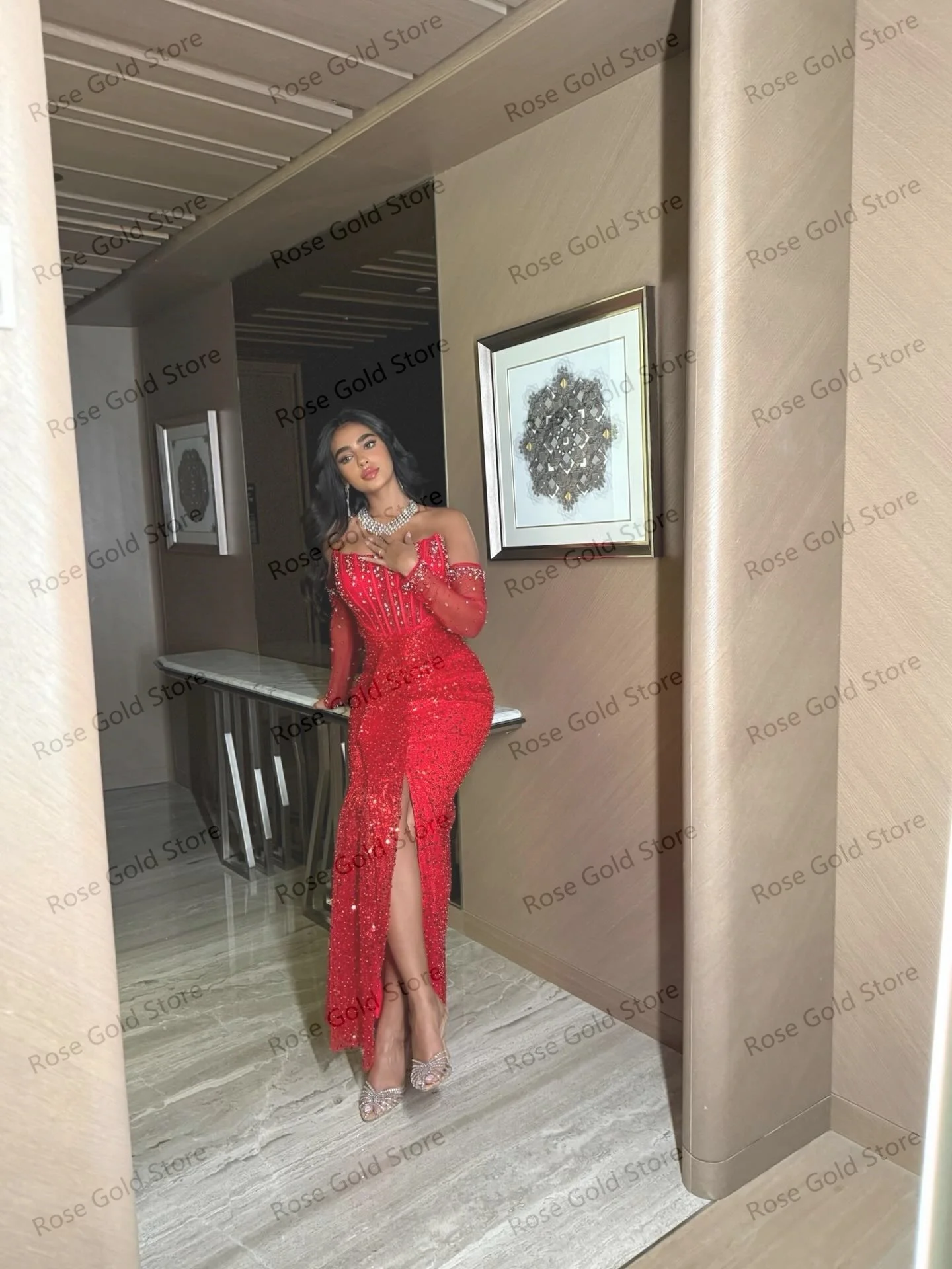 Red Sequined Evening Dresses Exquisite Rhinestones Bustier Corset Celebrity Dress Luxury Shiny Party Prom - Image 2