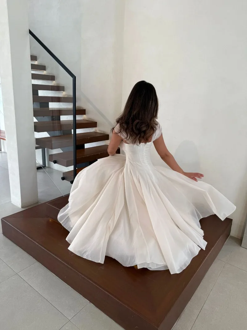 Summer Sexy Square Neck Corset Waist A-Line Tea-Length Dress for Wedding - Eye-Catching Gown for Women - Image 14
