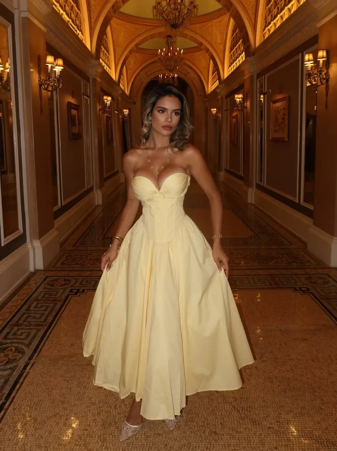 Strapless Bow Elegant Evening Party Dresses For Women Lace Up Bandage Back Ball Gown Yellow Dress Christmas Robe - Image 9