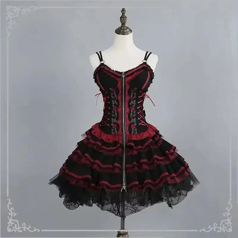 Gothic Lolita Dress Women Vintage Victorian Harajuku Lace Bandage Rose Embroidery Party Dresses Girls Sleeveless Vestidos - Image 2