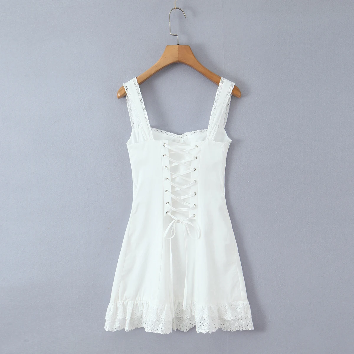 Lace Ruched Chest Corset Style Sling Dress Women Cross Lacing up Back wood ears Hem Tank Dresses Vestidos - Image 17