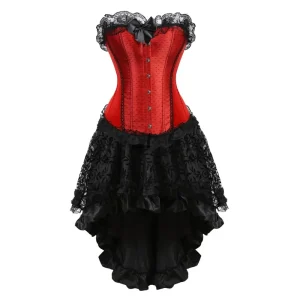 Corset Dress Costume Vintage Lace Bustiers With Skirt Exotic Party Evening Corselet Style Big Size Gothique Burlesqu Red