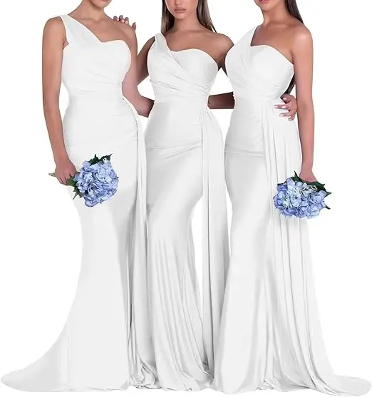 One Shoulder Mermaid Bridesmaid Dresses Corset Back Formal Evening - Image 5