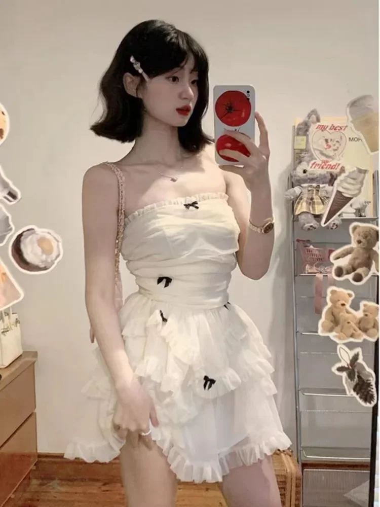 Black Dress Women Casual Corset Mini Office Lady Sleeveless Bodycon Lace One Piece Korean - Image 5