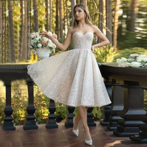 Short Tulle Wedding Dress Princess A Line Sweetheart Neck Tea Length Corset Vintage Sleeveless Elegant Bridal Gown Bride