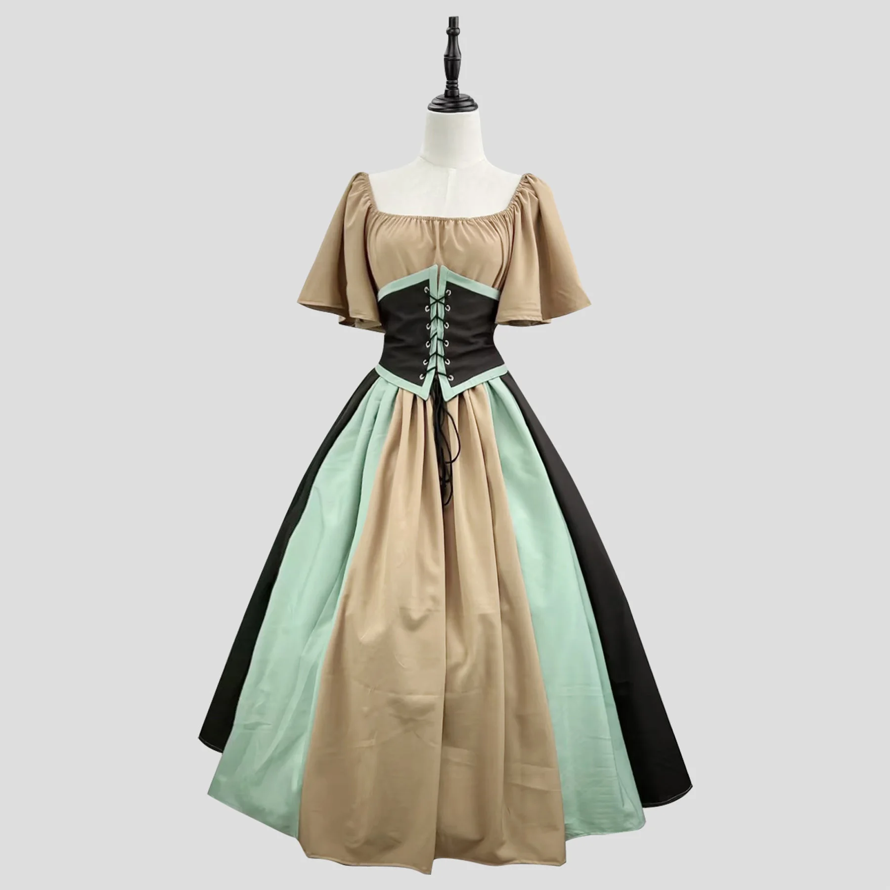 Medieval Renaissance Gothic Gown Women Off Shoulder Patchwork Contrast Slim Vintage Halloween Dress European American Costume - Image 9