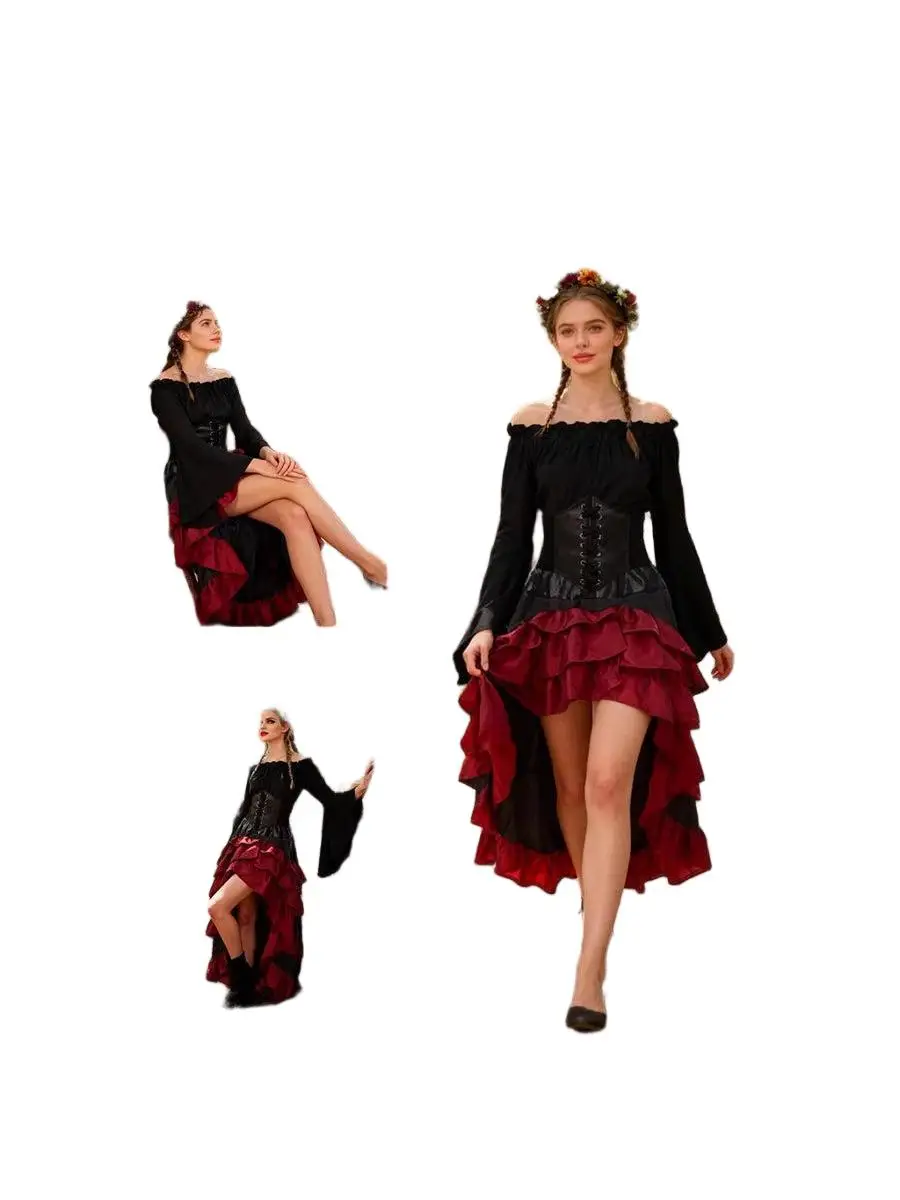 Pirate Captain Costume - Retro Embroidered Corset & Ruffled Layered Skirt Set - Sexy Buccaneer Wench Outfit for - Image 4