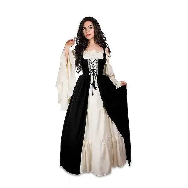 Medieval Court Style Long Sleeve Corset Dress with Off-Shoulder Batwing Sleeves and Flared Long Skirt - Image 23
