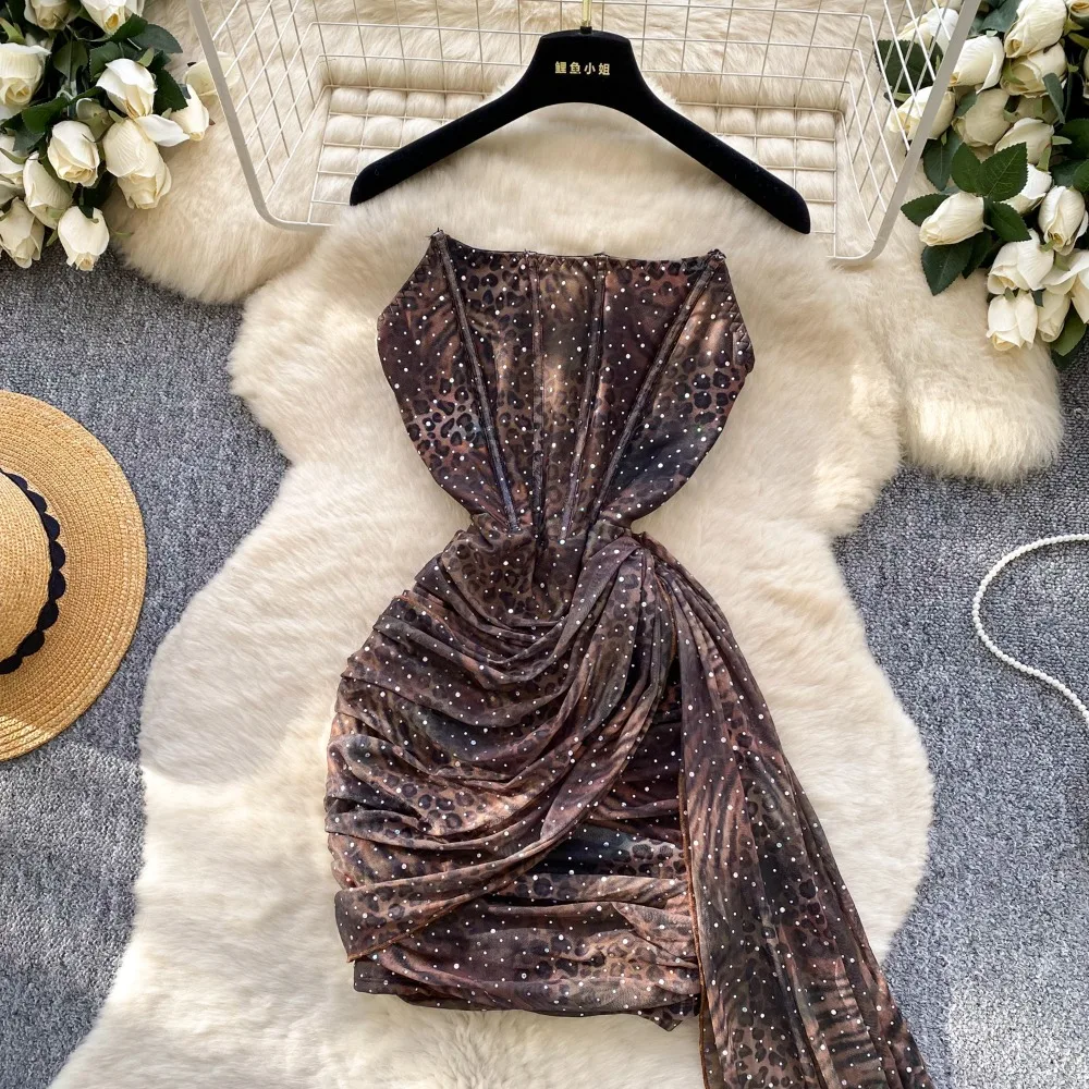 Sexy Strapless Corset Style Mini Bodycon Dress Women Elegant Sequins Sparkly Sleeveless Draped Ribbon Slim - Image 11