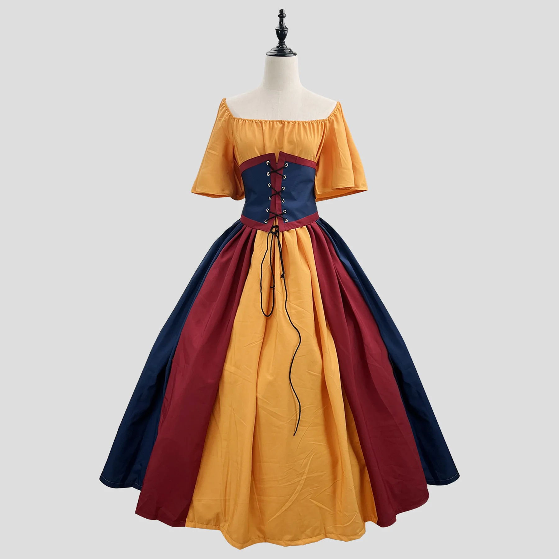 Medieval Renaissance Gothic Gown Women Off Shoulder Patchwork Contrast Slim Vintage Halloween Dress European American Costume - Image 10