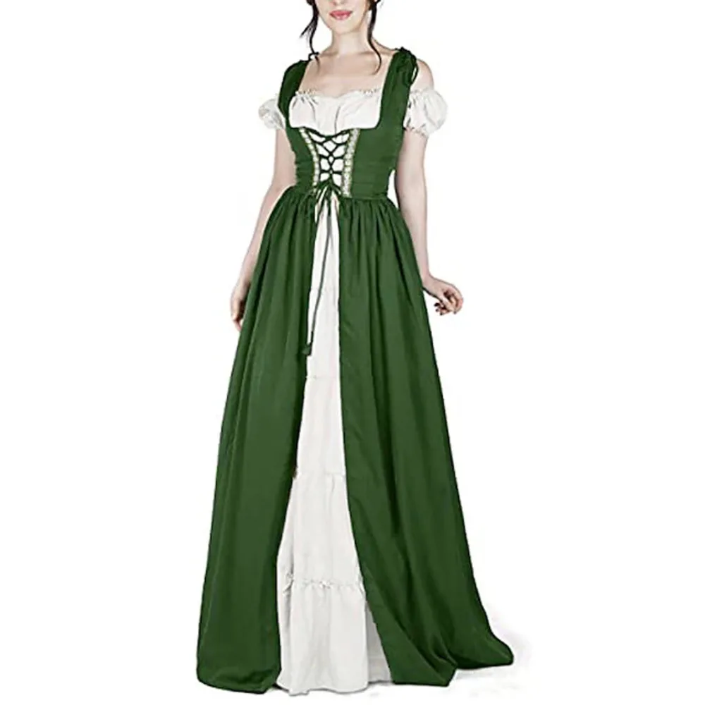Medieval Court Style Long Sleeve Corset Dress with Off-Shoulder Batwing Sleeves and Flared Long Skirt - Image 5