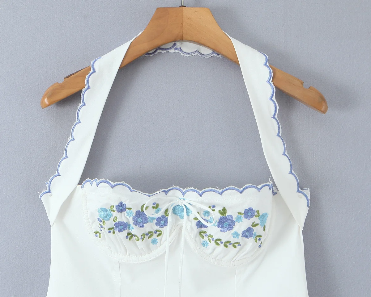 Sexy Backless Halter Embroidery White Dress For Women Elegant A-line Low Waist Mini Dresses - Image 9