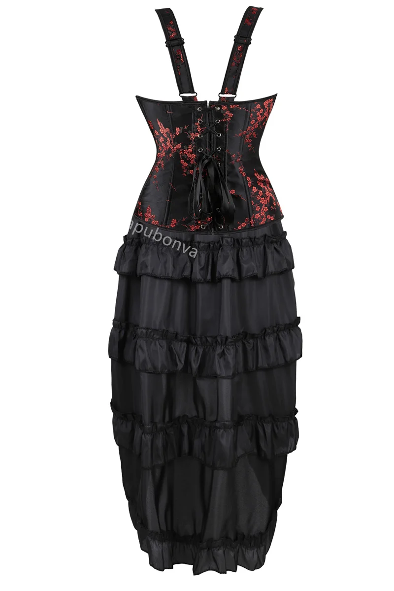 Red Corset Dress Women Skrit Set Shoulder Strap Lace Costume Party Sexy Burlesque Halloween Basques Outfit Plus Size Black - Image 20