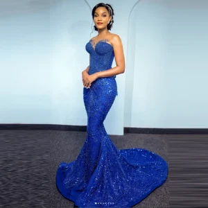 Blue Prom Dress With Corset Sleeveless