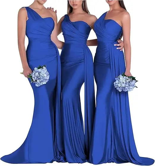 One Shoulder Mermaid Bridesmaid Dresses Corset Back Formal Evening - Image 20
