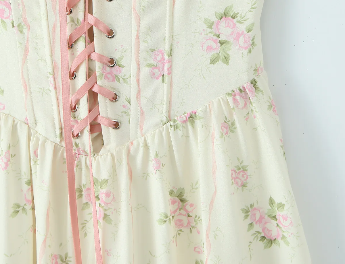 Women Ribbon Embroidered Lace Kapok Diary Corset Maxi Dress - Image 11