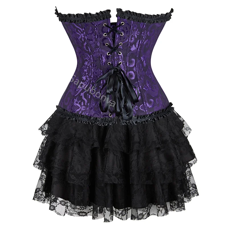 Corset Dress Tutu Skrits Set Overbust With Lace Costume Party Sexy Burlesque Ladies Outfit Plus Size Gothic Halloween Red Black - Image 5