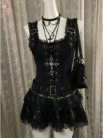 Dress Women Dark Academia Jirai Kei Corset Tiered Ruffle Mini Dress Harajuku Streetwear