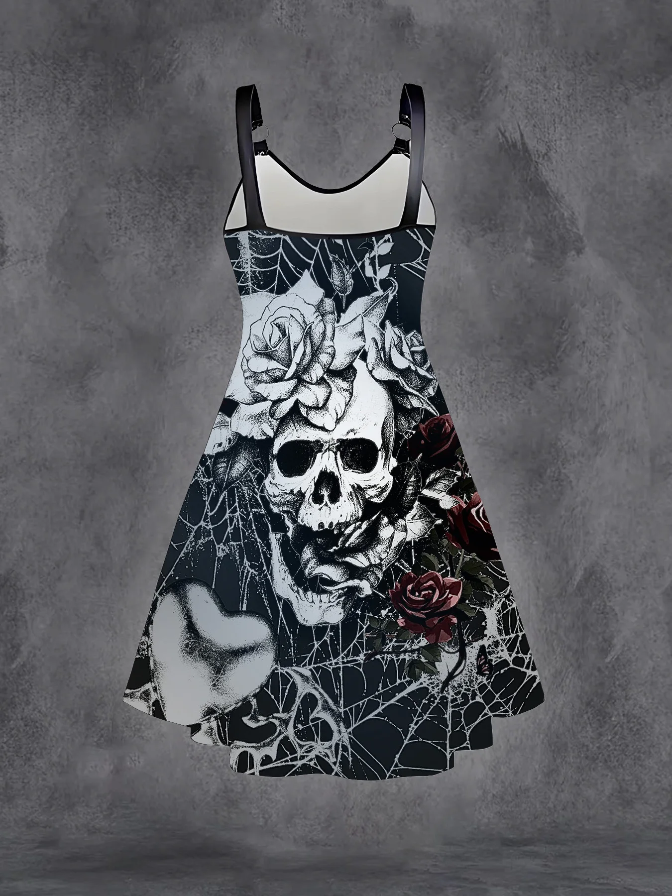 Plus Size Goth Punk Dress Women Black Gothic Lace Up Corset A-Line Halloween Dress - Image 2