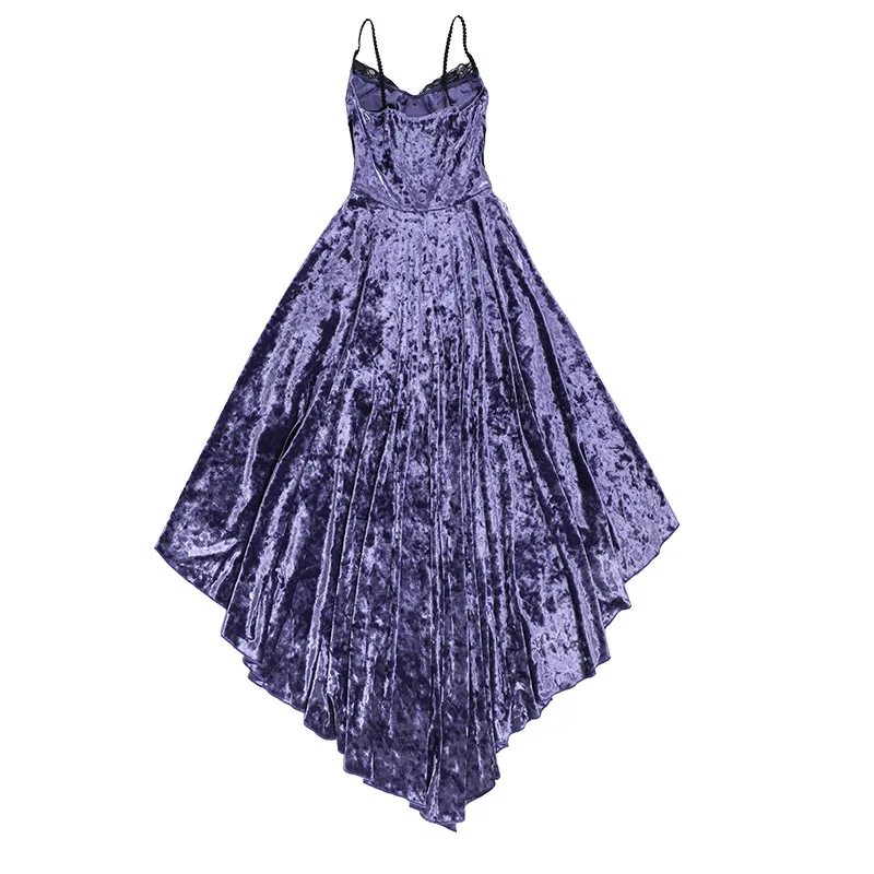 Gothic Velvet A-line Dress Female Elegant Evening Lolita Partywear Grunge Sling Lace Hem Alt Cloth - Image 29