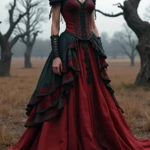 Dark Red And Black Victorian Period Prom Dress